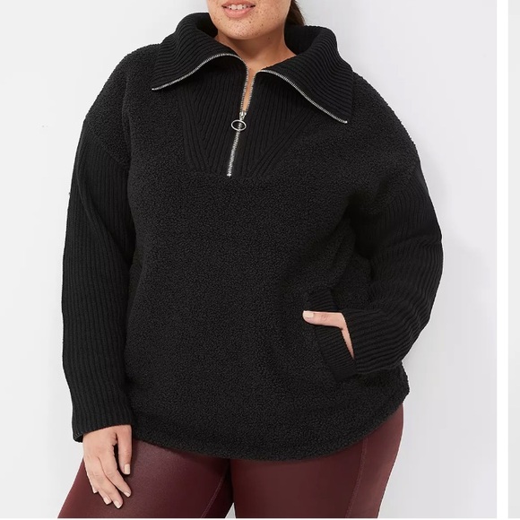 LIVI Lane Bryant Zip Front Sherpa Sweater Pull-Over Black Size 14